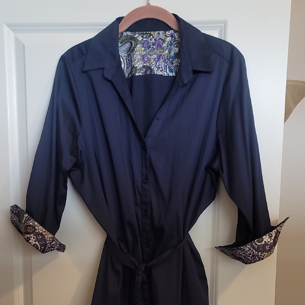 Robert Graham Elegant Navy Button-Up Dress with Paisley Accents